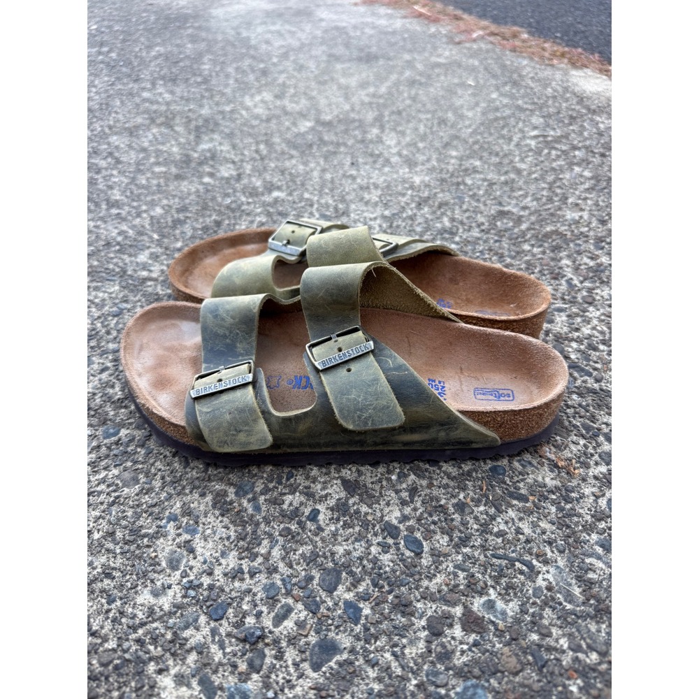 Birkenstock Arizona Soft Footbed Olive Green Waxy Leather Sandals EU 39 US 8 8.5